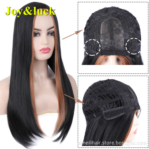 Wholesale Price Wig For Women Daily Life Or Party Middle Part Long Natural Straight Black Highlight Brown Synthetic Hair Wigs